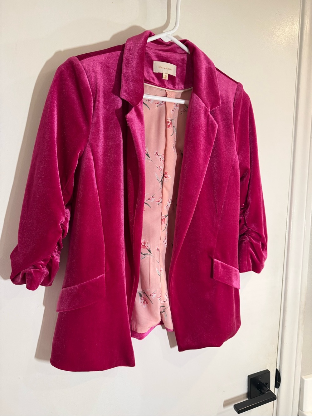 Skies Are Blue Fuchsia Pink Velvet Blazer